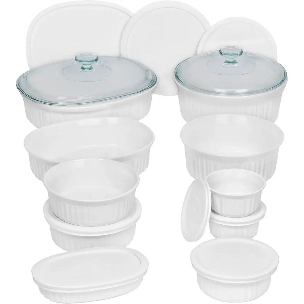 

White 20-Pc Ceramic Bakeware Set with Lids Chip and Crack Resistant Stoneware Baking Supplies, Microwave, Dishwasher, Oven, Free