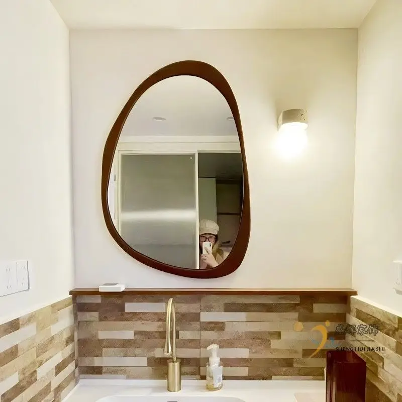 Retro bathroom mirror wall hanging, antique dressing mirror irregular shaped makeup mirror wall hanging