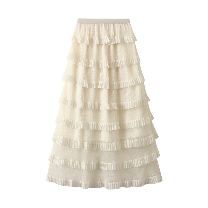 Dot Mesh Tutu Cake Skirt 2025 Spring Summer Sweet Elegant Beautiful A-line High Waist Tulle Long Skirt