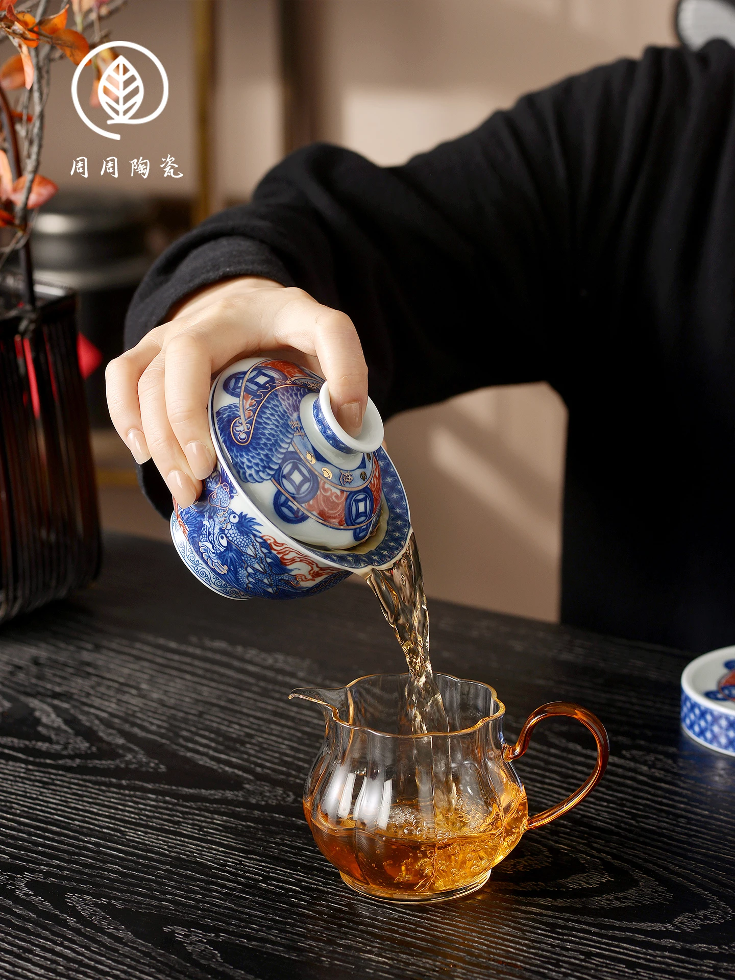 Handmade Jingdezhen Blue and White Flower Amass Fortunes Two Tureen Not Hot Tea Brewing Bowl Household Ceramic Cup Large