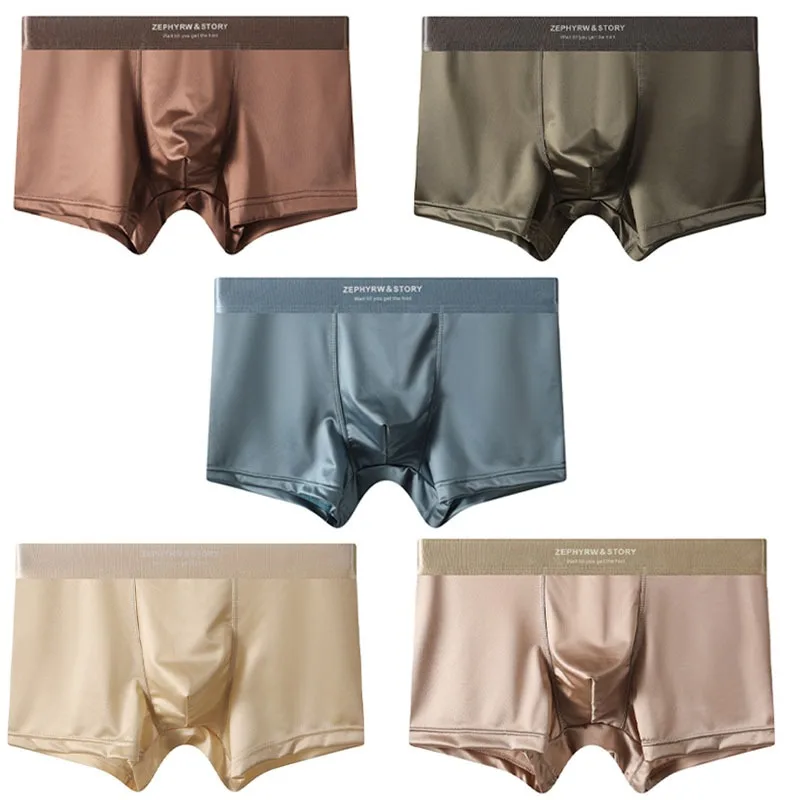 5PCS/Pack Luxury Ice Silk Satin-like men Panties 3D Double-layer Breathable Mesh Crotch Underwear Soft Smooth Safety Briefs