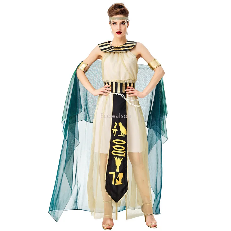 Griekse Koningin Cosplay Kostuum Middeleeuwse Egypte Cleopatra Jurk Mythe Godin Carnaval Jurk Rolspel Egyptische Vrouwen Cosplay Kostuums