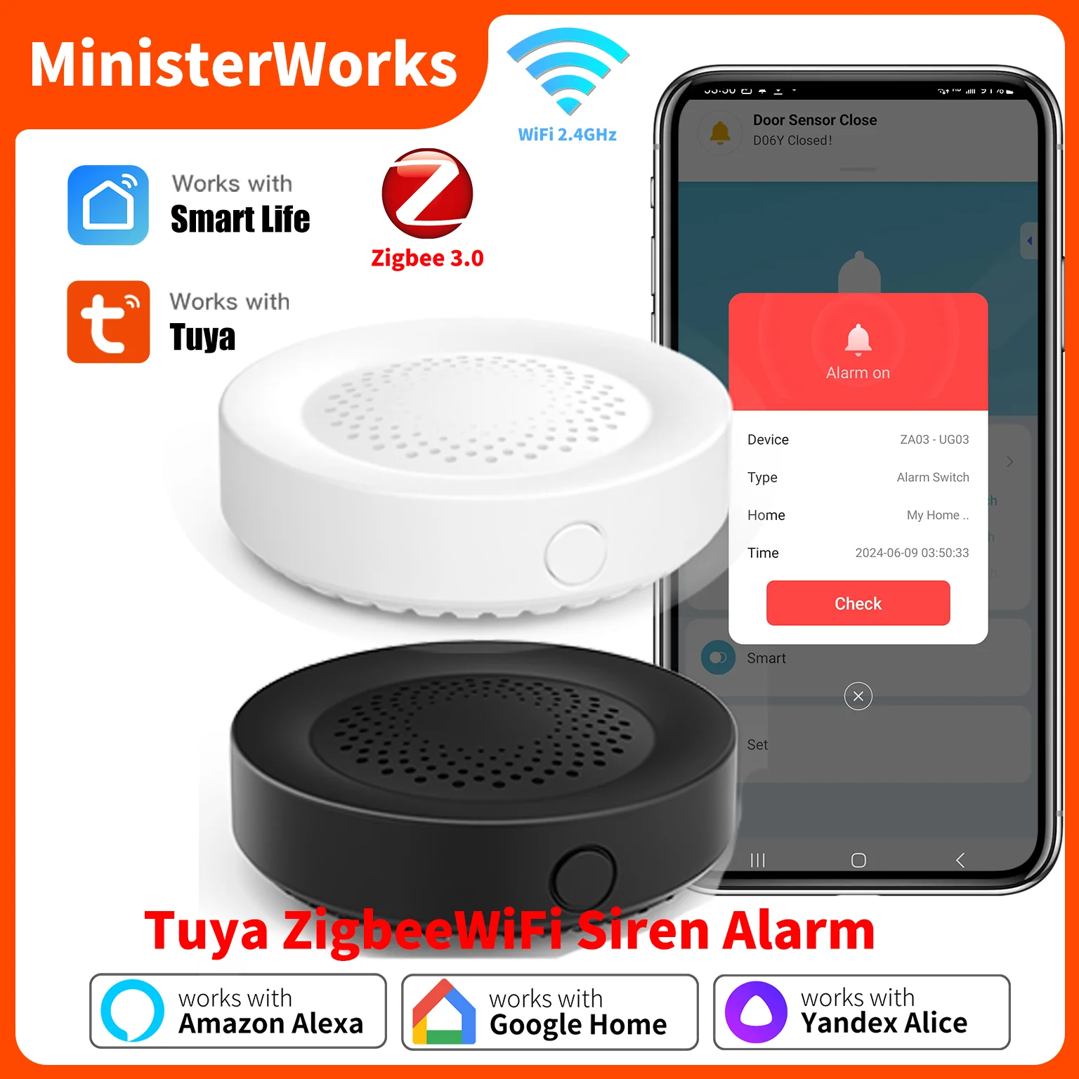 Tuya WiFi ZigBee Smart Siren Alarm 100db Sound Home Security Alarm System APP Remote Control SmartLife Works Alexa Yandex