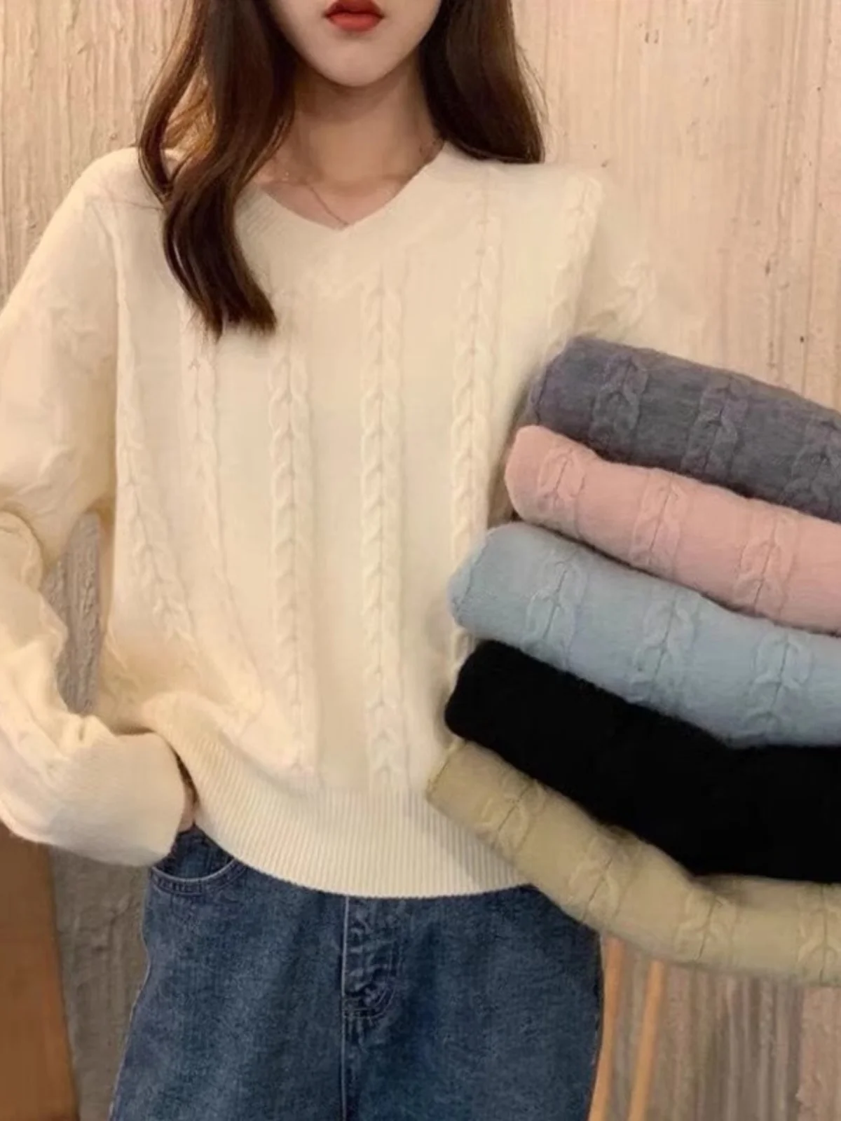 

Sweet ort Thiened вязаный свитер, женский базовый слой, свободный теплый милый топ на осень-зиму, прямой крой, для поездок на работу