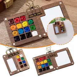 8/15 Grid Portable Sketchbook Palette, Mini Walnut Wood Color Palette Box Travel Watercolor Case For Drawing(Without Colors)
