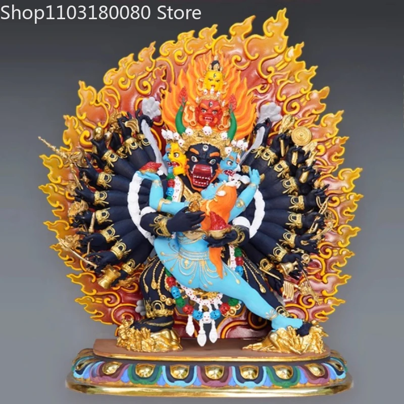 55cm Copper gilding Hand painting Yamantaka Yab-Yum buddhia statue sculpture
