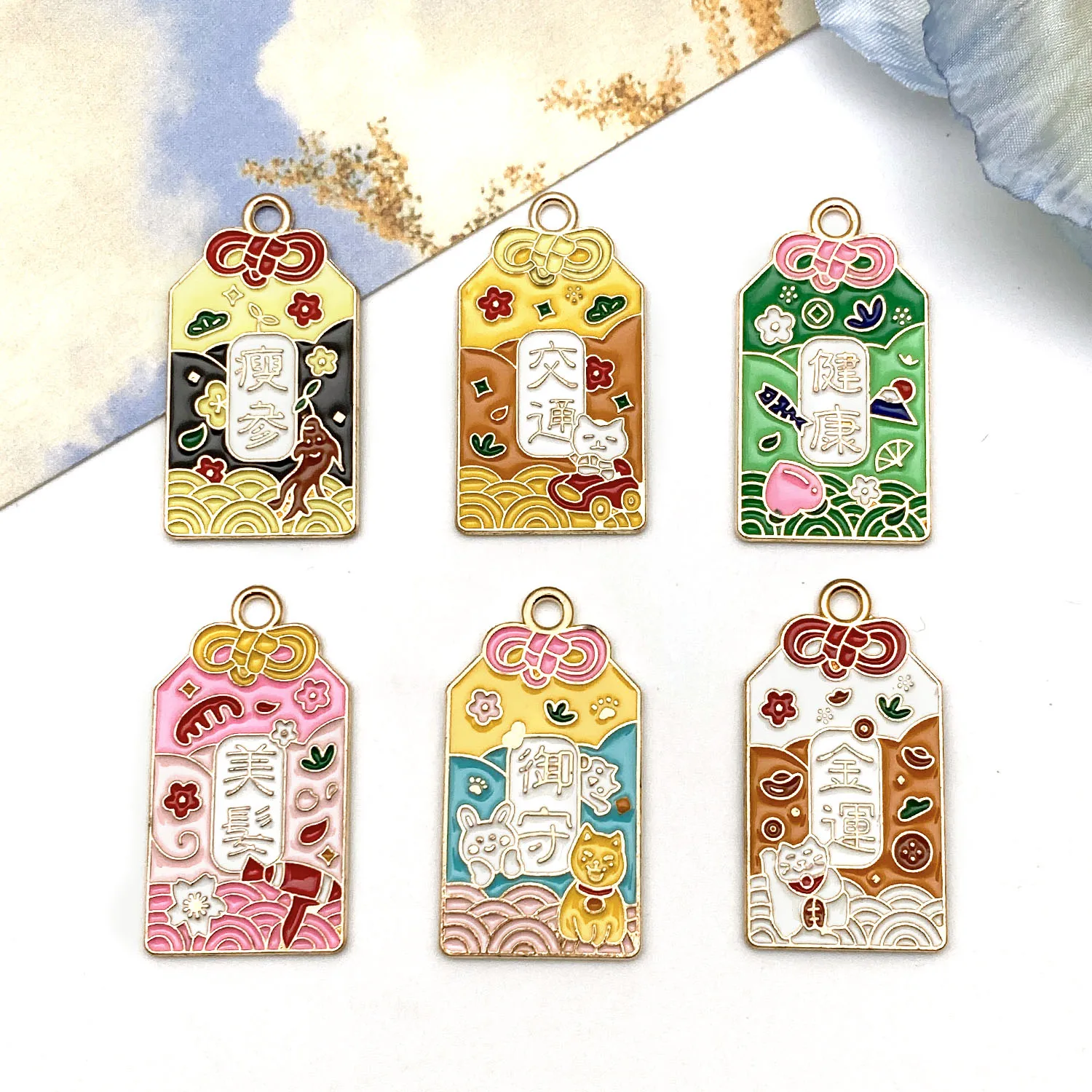 3/6pcs Colorful Enamel Word Charms - Lucky Symbols/Fortune Pendants for DIY Jewelry Making