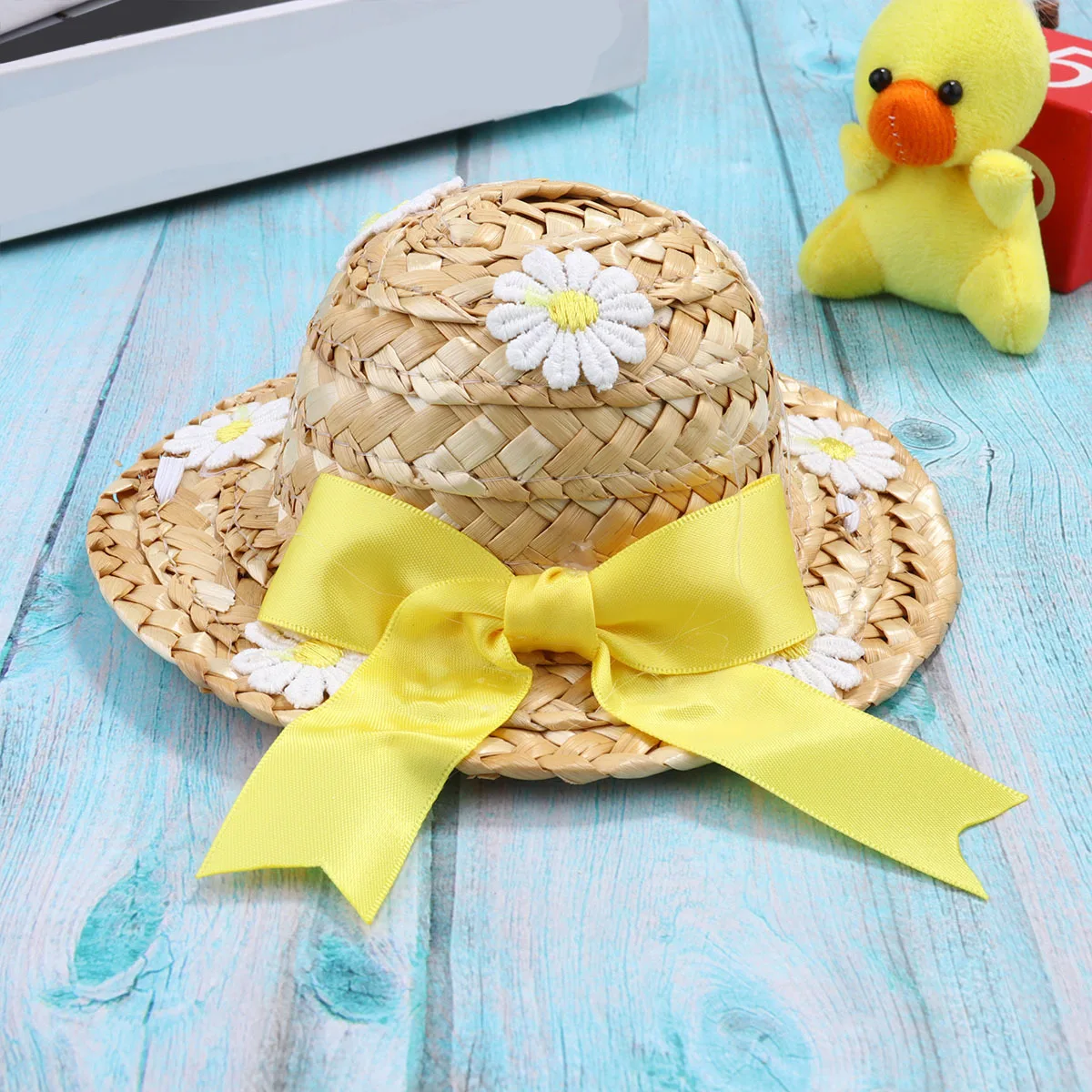 

1Pcs Pet Straw Hat Soft Comfortable Woven Cat Hat Size S Chrysanthemum Pattern Photo Props Daily Wear Party Straw Woven Cap