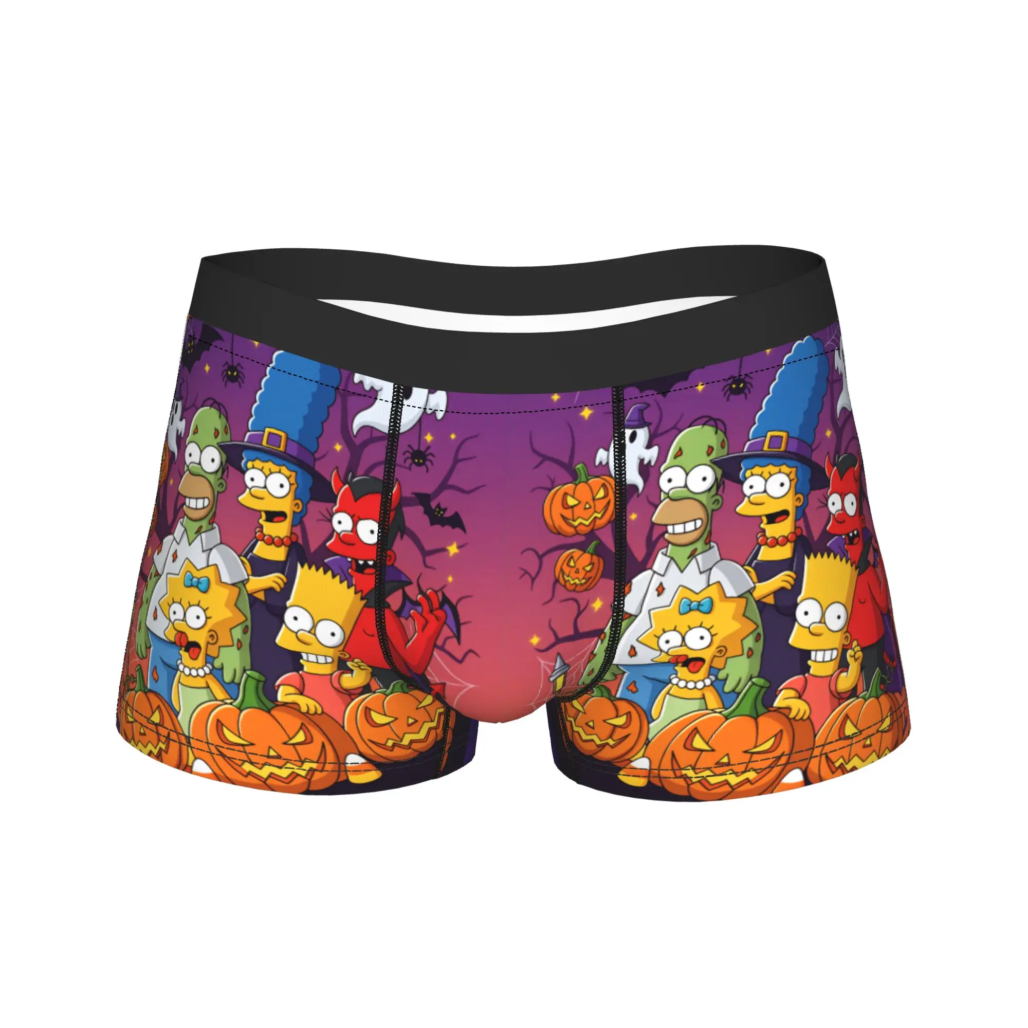 Funny S-Simpsons Happy Hauntings Halloween Underwear  Males Panties Print Novelty Boxershorts Trenky Boxer Brief Large Size