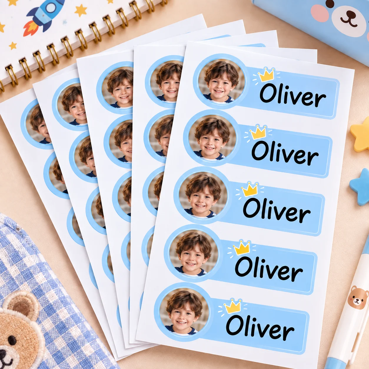 Personalized Custom Photo Name Label Cute Custom Image Name Sticker Waterproof Kids Tag for School Stationery Cup Backpack