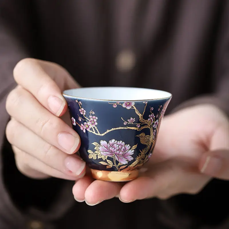 Ceramic Tea Cup Outline In Gold Teacup Chinese Kung Fu Master Cup Creative Personality Gift Box for Friends Tea Cup Set of 6