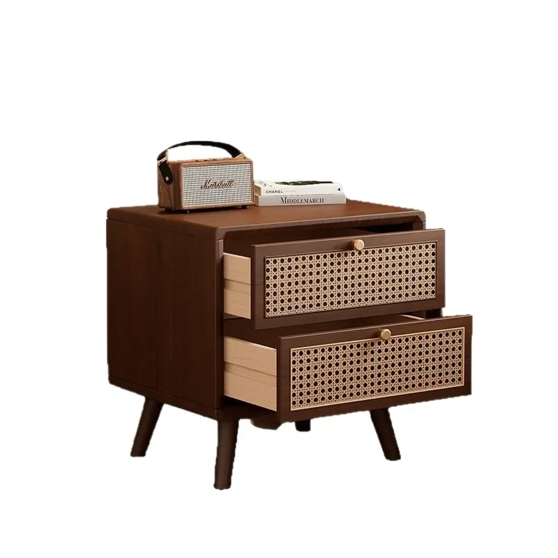 Modern Rubber Wood Nightstand Solid Wood Bedside Table Simple Luxury Bedroom Storage Cabinet for Rental Home Decor