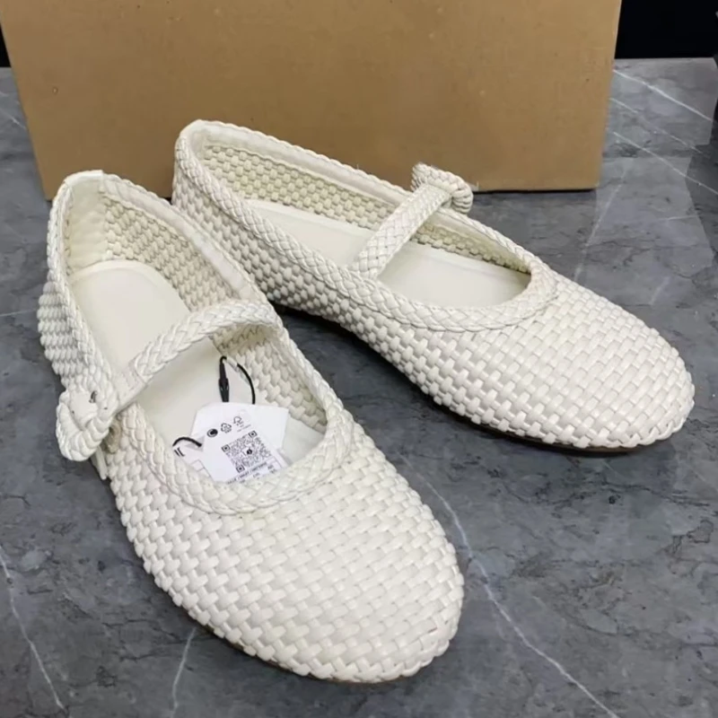

Weave Round Toe Ballet Flats Women Fashion Shallow Soft Sole Casual Shoes Brand Designer Mary Jane Shoes Women Zapatos De Mujer