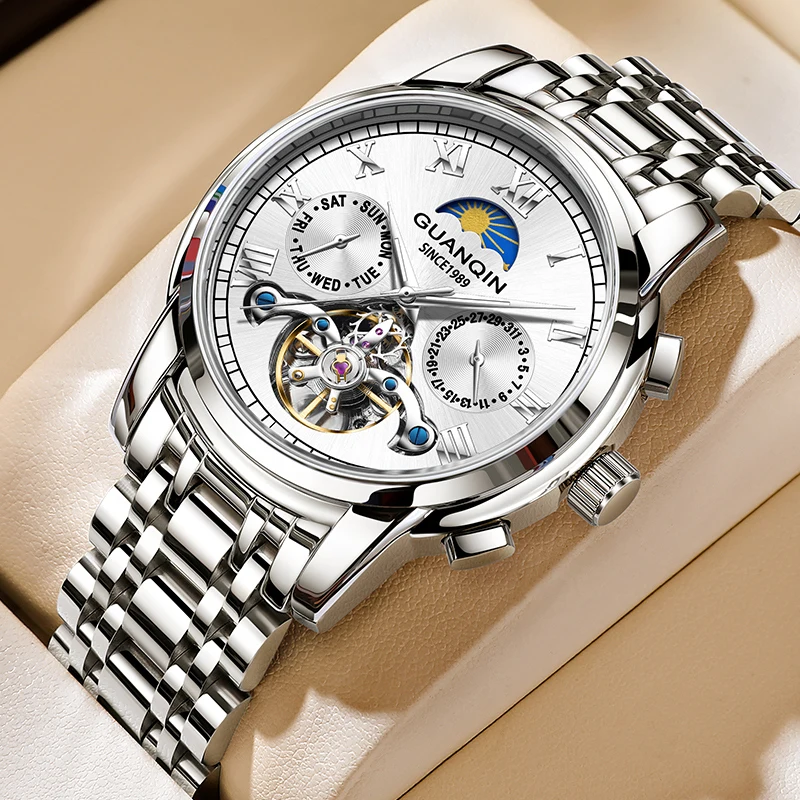 GUANQIN Watches for Man Mechanical Automatic Waterproof Skeleton Tourbillon Sports Watch Fashion Trendy Luminescent Men's Watch