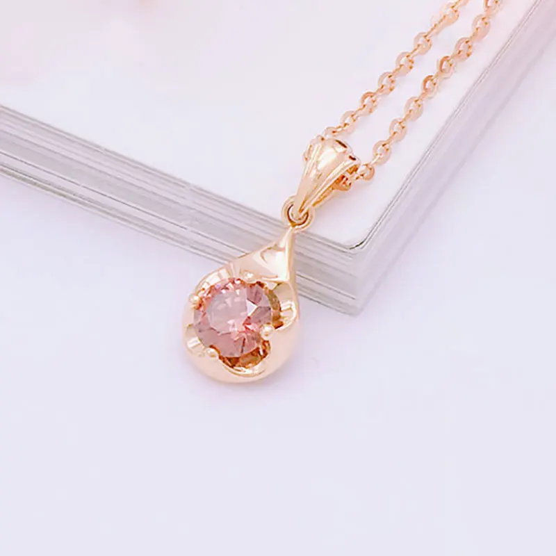 585 Purple Gold Plated 14K Rose Gold Necklace Exquisite Gemstone Light Luxury Flower Pendant Sweet Charm Clavicle Chain Jewelry