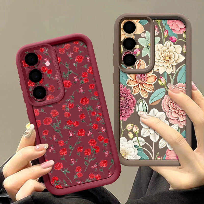Rose Flower Print Silicone Phone Case For Samsung Galaxy S26 S25 S24 S23 Ultra S25 S24 FE A57 A56 A37 A17 A55 A27 A36 A35 Cover