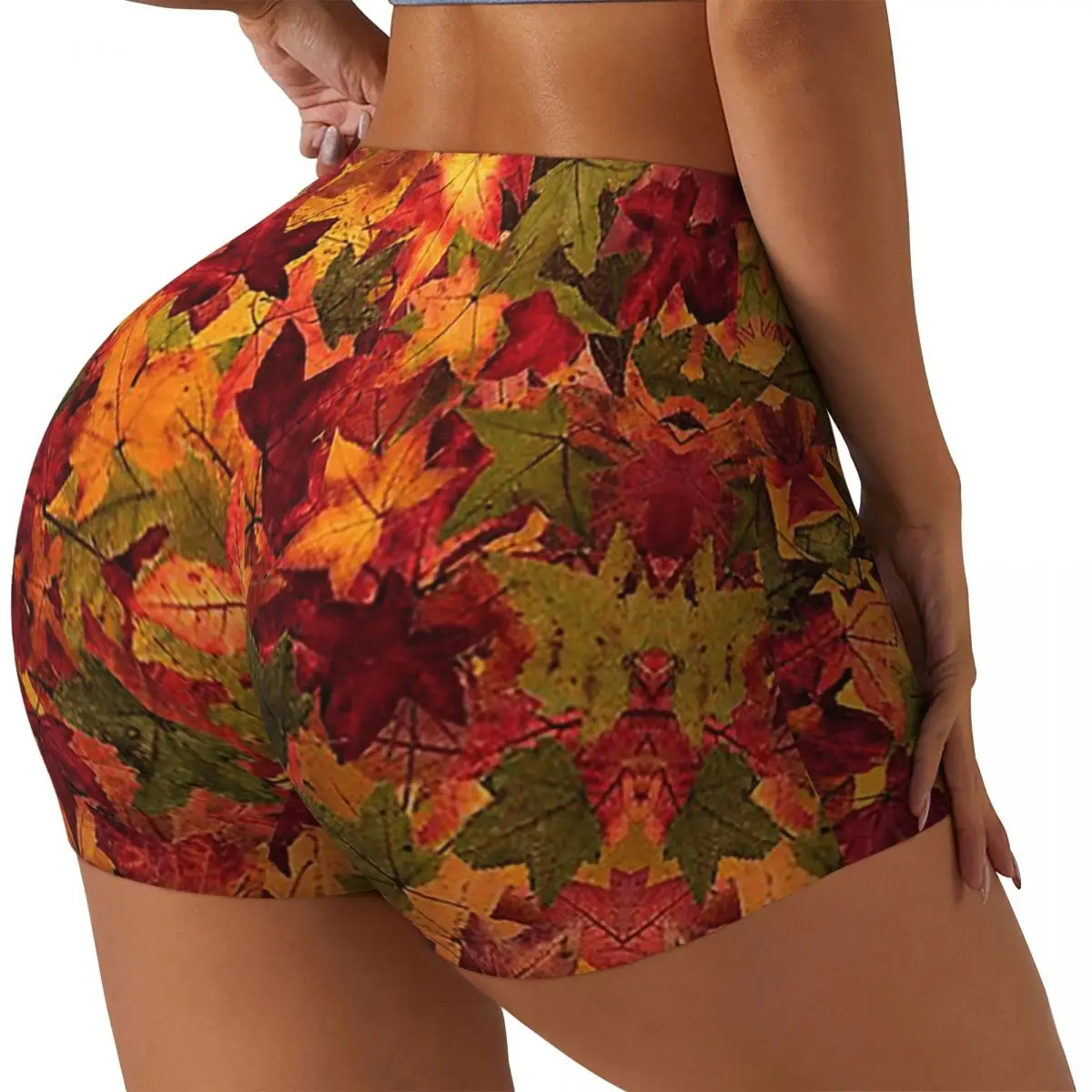 Benutzerdefinierte Herbstblätter Damen Gym Workout Laufshorts Athletic Volleyball Biker Yoga Shorts