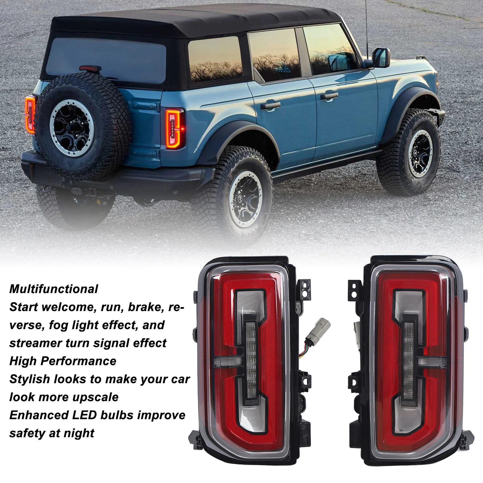 

For Ford Bronco 2 Door 4 Door Version 2021 And Up 1 Pair Tail Light With Dynamic LED Streamer Turn Signal Lamp