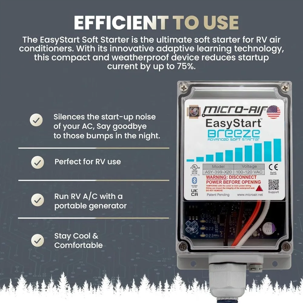 EasyStart Breeze 399 z Bluetooth - Łagodny rozruch dla klimatyzatorów w kamperach - Rozruchowywacz kompresora do przyczep kempingowych - Łagodny