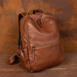 Leather Women's Outdoor Travel Backpack Vintage Large Capacity School Backpack Men's Satchel Backpack for 15.6-inch Laptop Bag