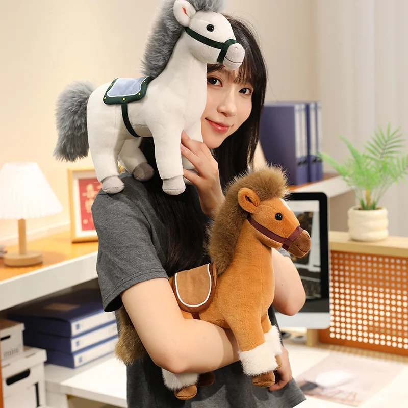 

30cm Brown Gray Pink Horse Animals Plush Toys Baby Comfort Furniture Decoration Long Hair Dolls Birthday New Year Gifts