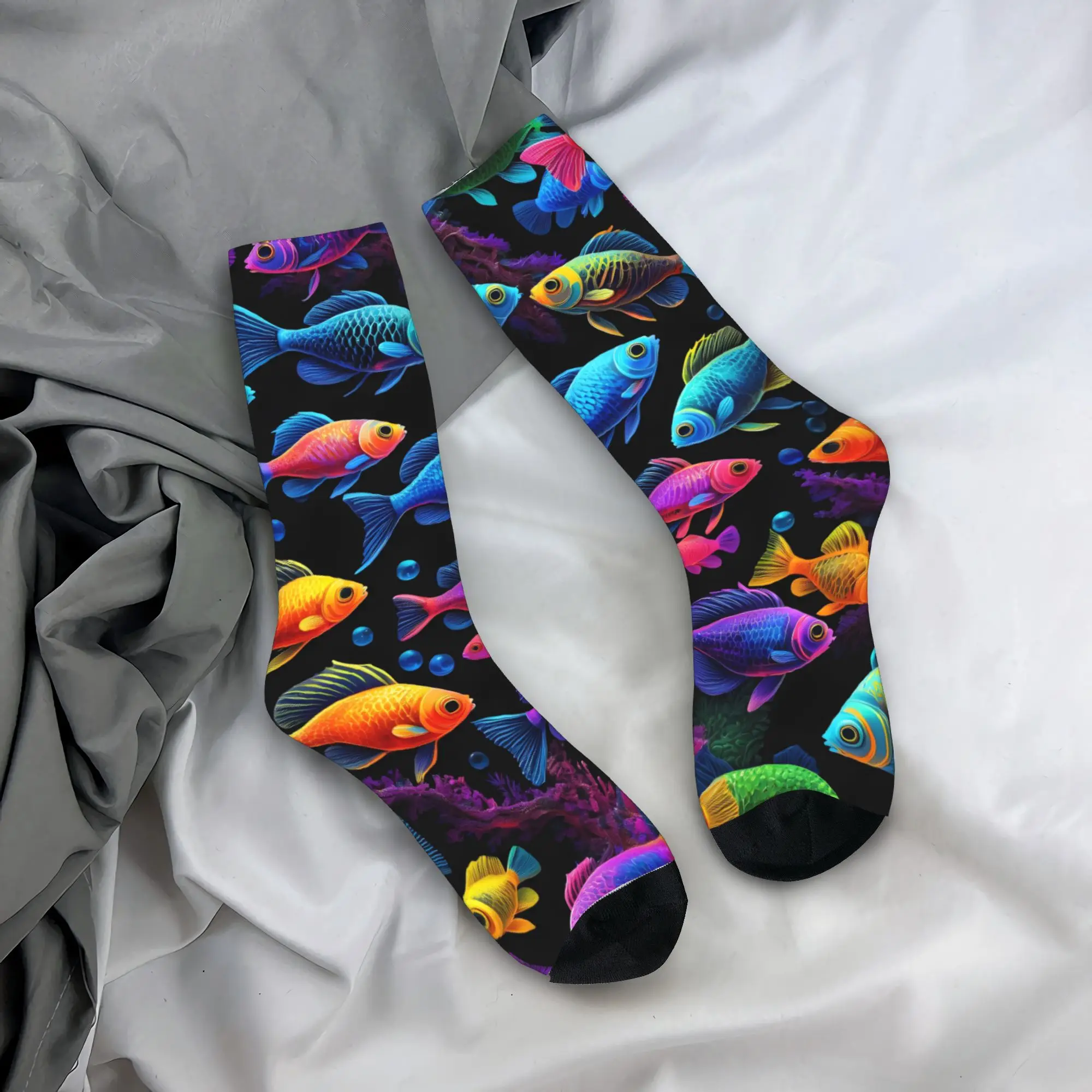 Unisex Men Socks Novelty Funny Colorful Fish print  Stockings Winter Harajuku Soft Socks Design Running Non-Slip Socks