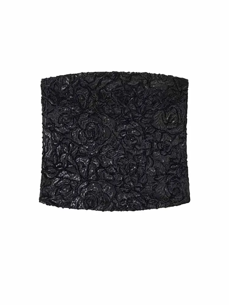 

HH 2026 Woman Summer Sleeveless Backless Sexy Short Top Female New Fashion Casual Sequins Texture Decoration Tube Top Mujer