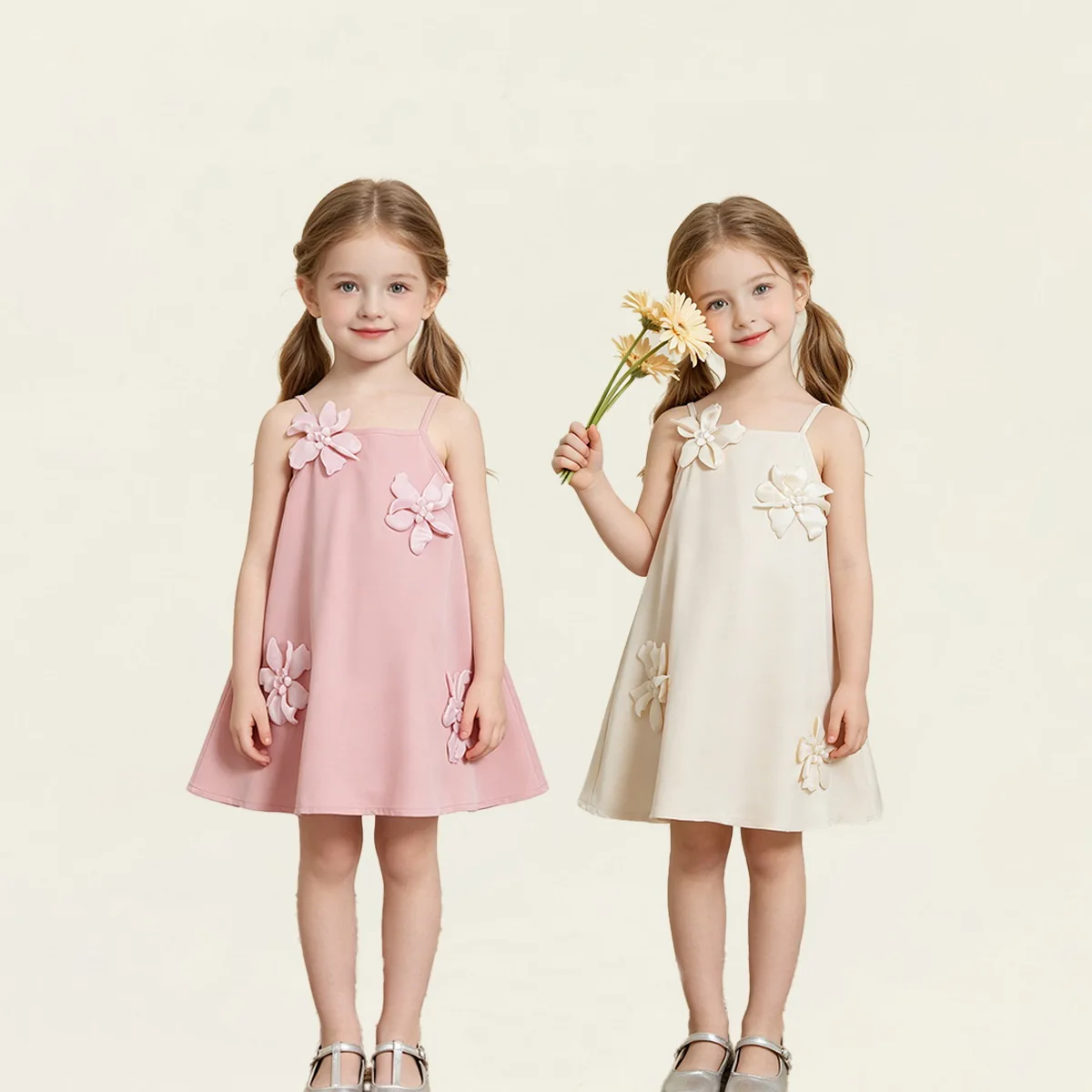 Summer New Style Elegant and fashion Girl Dress, Children'S 3D flower halter top dress Girls Sweet Birthday Party Dress 2-9Year