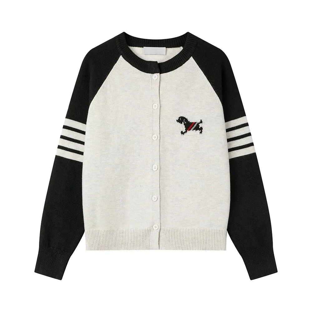 Women Clothing O-neck Knitted Cardigan Coats Autumn New Striped Vintage Fasihon Sweaters Chic Cartoon Embroidery Knitwear Tops