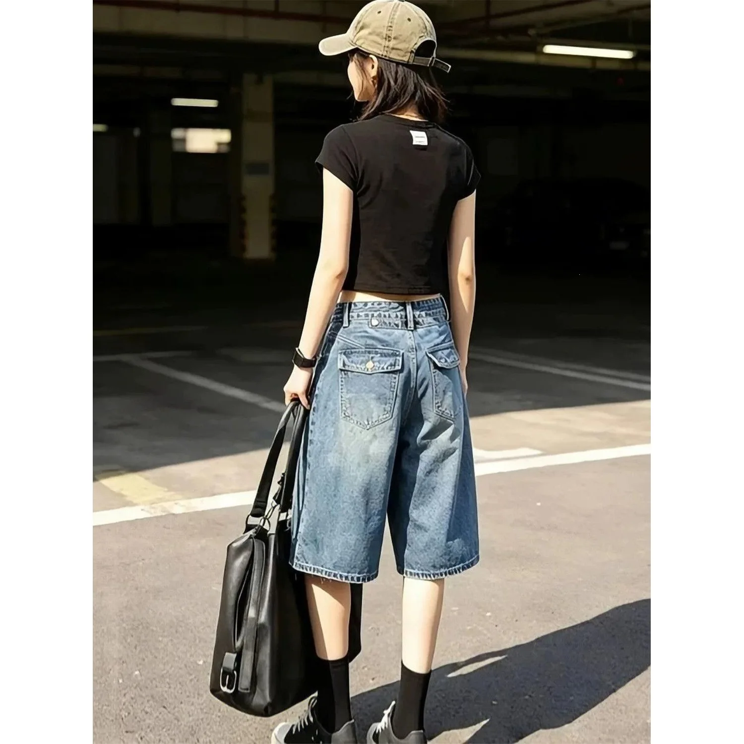American Style High Waist Wide Leg Jeans Shorts Women Summer New plus Size Loose Slimming Five-Quarter Pants Casual Style