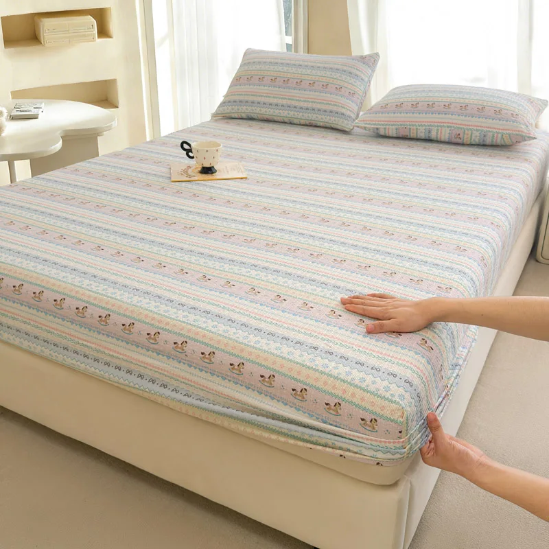 

Простыня на резинке из пышной пряжи с принтом пони, для односпальных/двуспальных кроватей, размеры Single/Twin/Queen/King, приятное для кожи покрывало, мягкое покрытие для кровати.