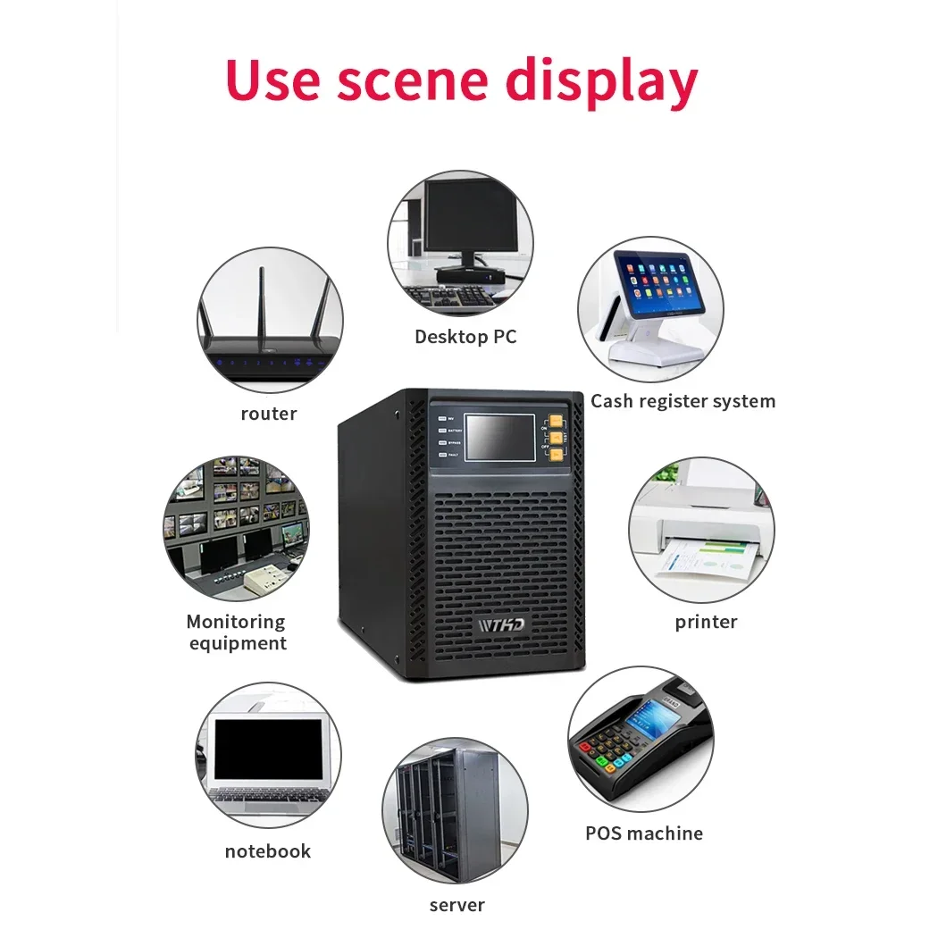 3kva 3000w UPS عبر الإنترنت 3kw شاشة Lcd منزلية 110vac 220vac عالية التردد على الإنترنت للبطارية الخارجية #6