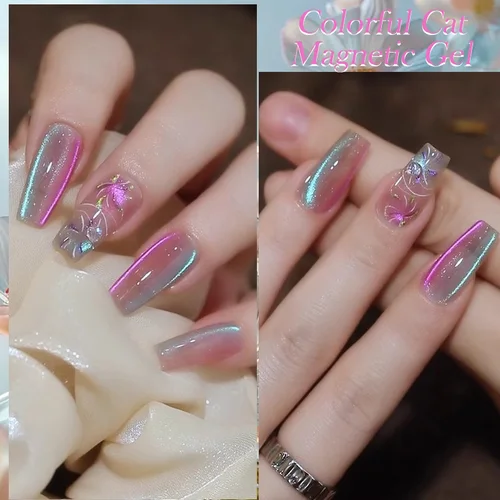 Imagen 2 del producto LILYCUTE 7ml 9D colorido brillante brillo gato Gel magnético esmalte de uñas rosa púrpura doble luz Arco Iris Soak Off Nail Art Gel