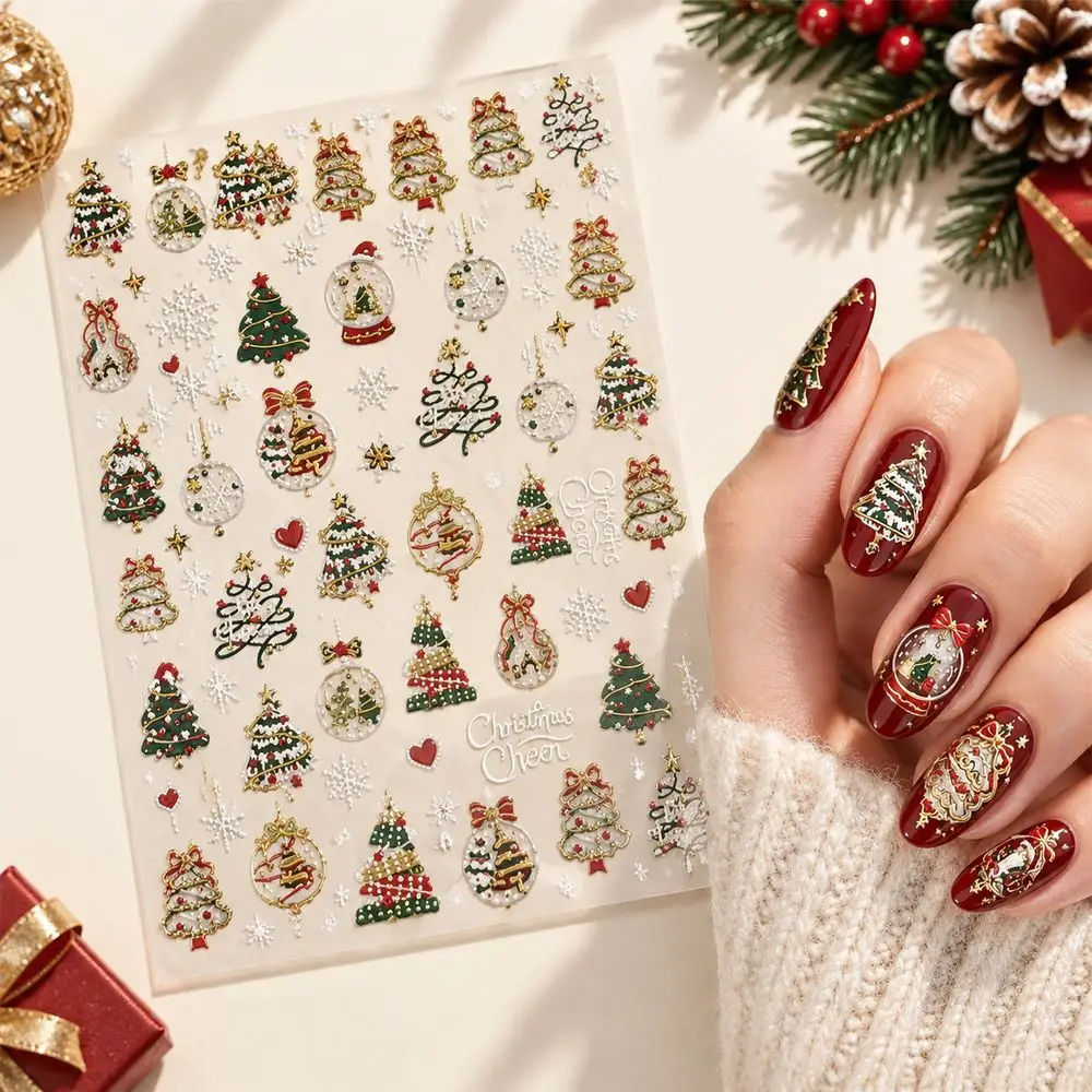 1Pc New Arrival 5D Gold Christmas Nail Art Stickers Embossed Self Adhesive Xmas Decals Sliders for Acrylic Nails Manicure Trendy