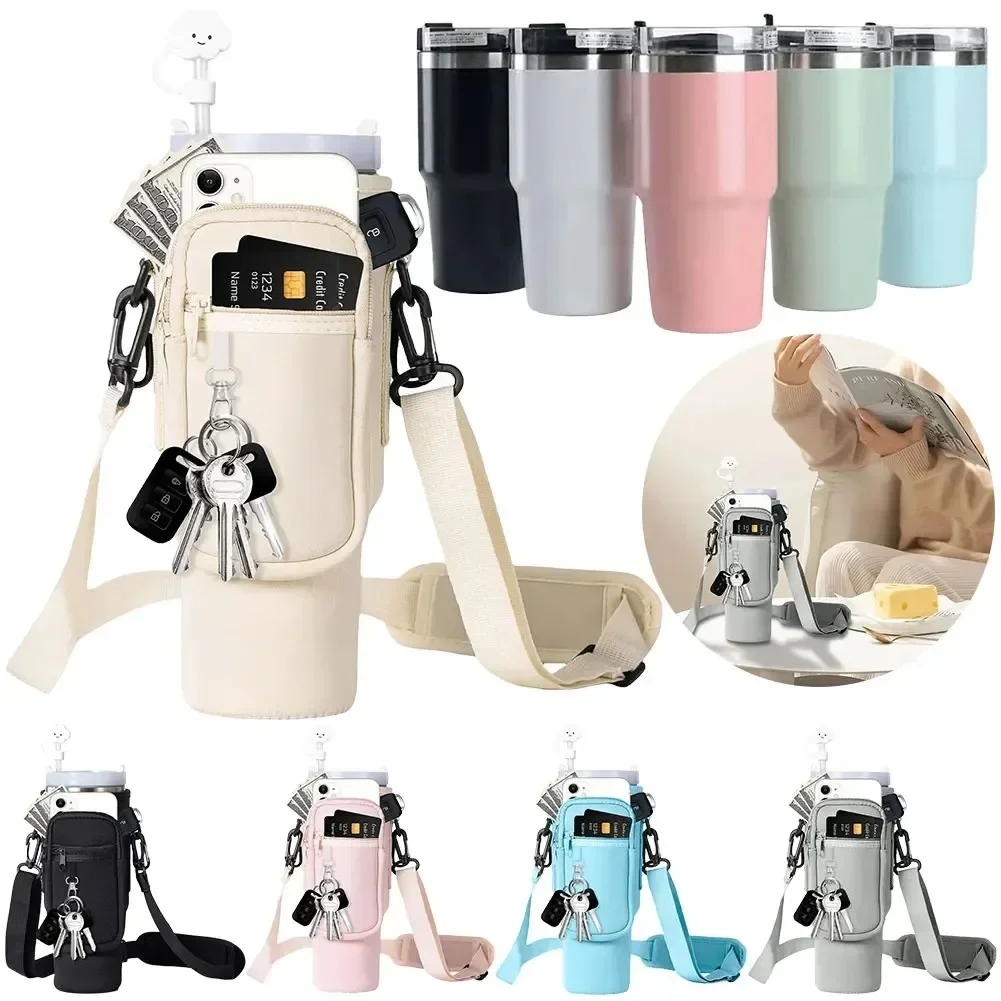 

Water Bottle Carrier Bag Adjustable Shoulder Strap Water Bottle Bag Water Bottle Holder Pouch for 40oz Tumbler Hot water bag