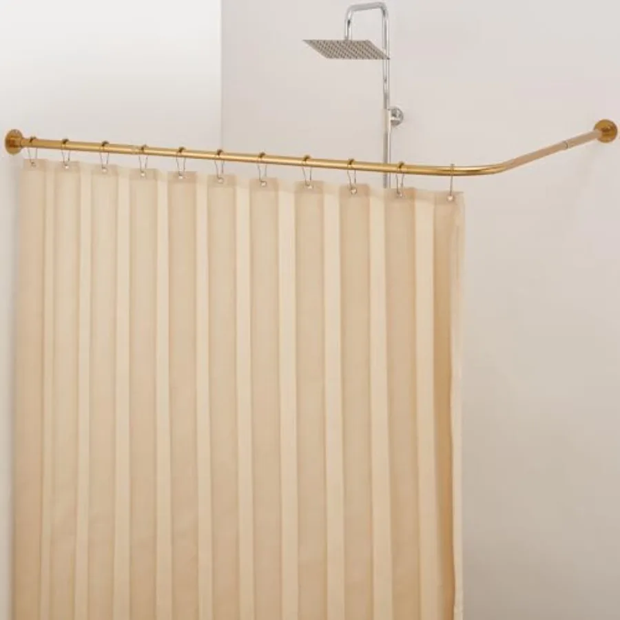 

Gold Corner Shower Curtain Rod, [24"-53"] x [24"-53"] Adjustable L Shaped Shower Rod No-Sagging Heavy Duty 90 Degree Curved Cur