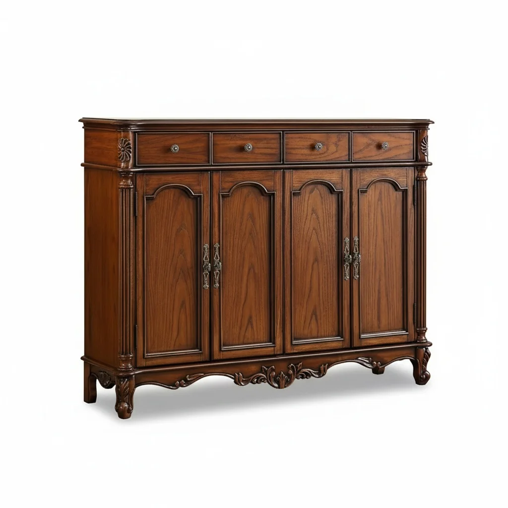 Solid Wood Shoe Cabinet, Large Capacity European Retro Shoe Rack, American Style Storage Cabinet, Living Room Furniture