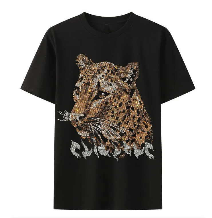 New men\'s short sleeve T-shirt Hot drill animal dragon tiger leopard pattern fashion short sleeve T-shirt