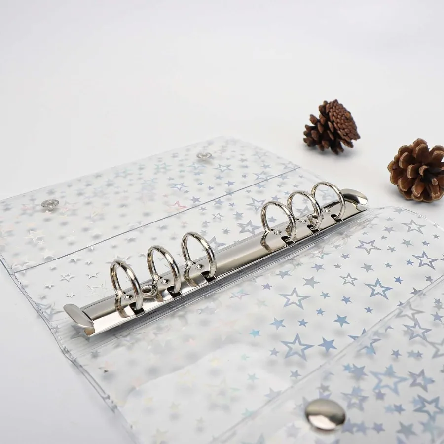 A6 Budget Binder Cover Clear PVC 6 Ring Binder Glitter  Refillable Notebook Shell Protector with 2 Sps for Cash Envelopes Syste