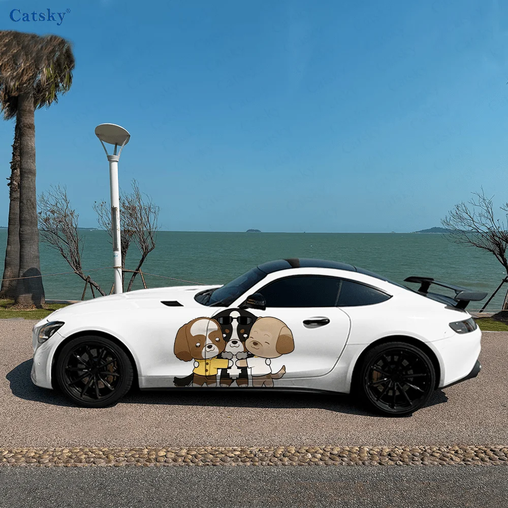 

A group photo of three dogs hugging, Bernese Mountain Dog，Labrador，Poodle，PVC Material, Suitable for Most Vehicles, Side Decorat