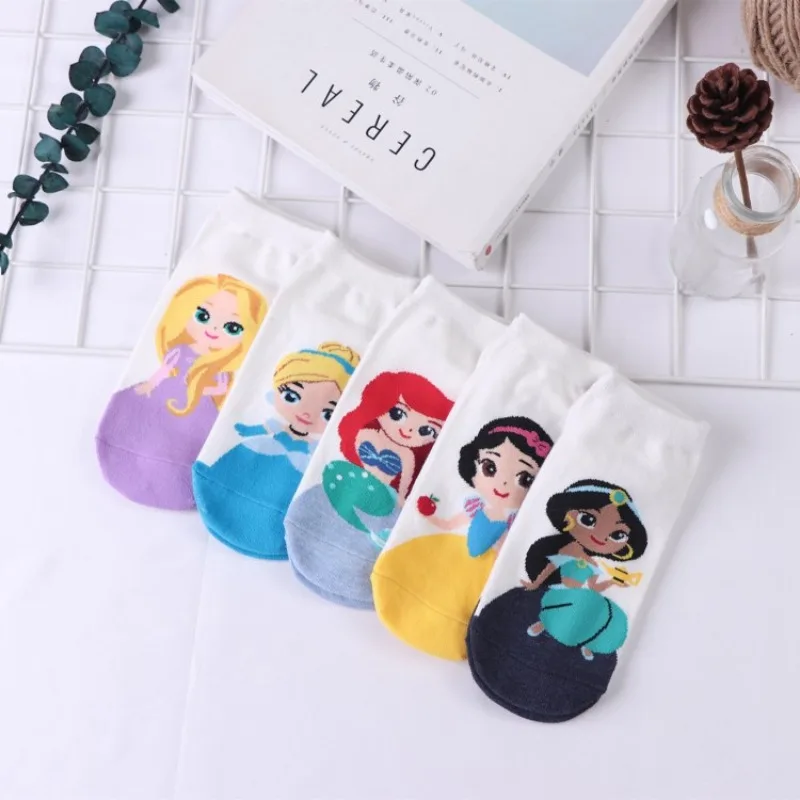 5 pares disney princesa meias de algodão neve branca bonito dos desenhos animados anime figuras malha respirável meia feminino adulto crianças cosplay presente