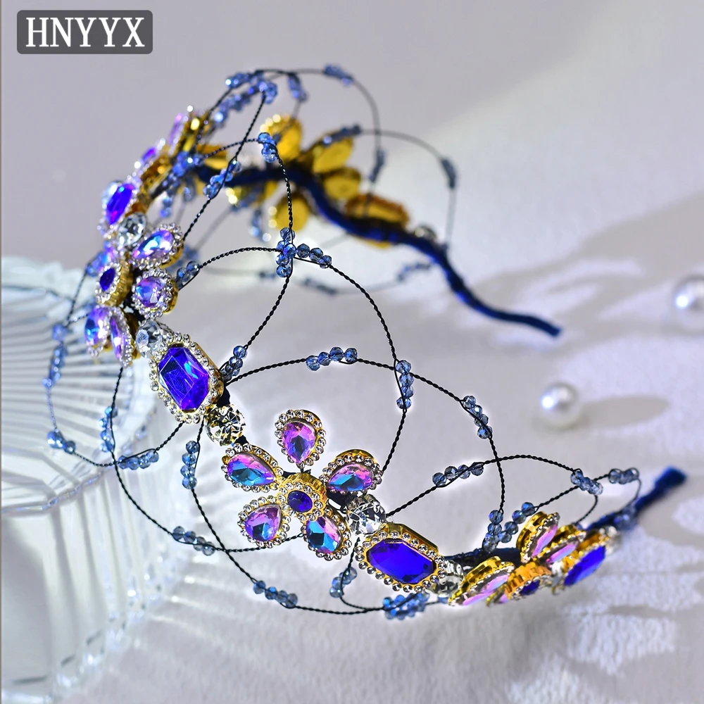 HNYYX Luxury Rhinestone Flower Modeling Decoration Headband Exquisite Beading Bridal Hair Hoop Wedding Banquet Headwear YXA144