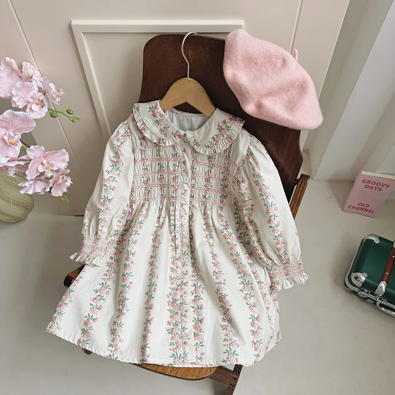 

French Floral Doll Collar Girls Dress Elegant Child Princess Long Sleeve Handcrafted Autumn New Style Children's Dress