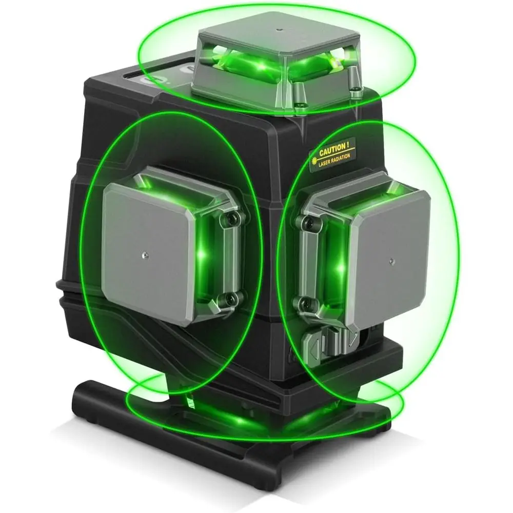 

Лазерный нивелир 360° самовыравнивающийся, 4D 4x360 ° Зеленый лазерный нивелир с 16 линиями для строительства и укладки напольной плитки, с дистанционным управлением через приложение