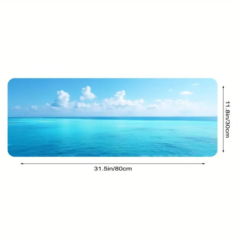 قطعة واحدة من سجادة مكتب Ocean Horizon كبيرة جدًا - عرض السماء الزرقاء الداكنة والبحر، طباعة عالية الدقة، غير قابلة للانزلاق لإعداد المكاتب/الألعاب الصيفية، مثالية