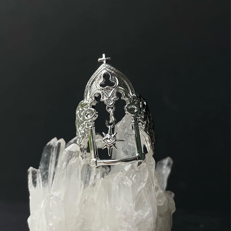 Middle Ancient Style Castle Octagonal Star Ring with Unique Design Sense Open Mouth Art Retro Index Finger Ring