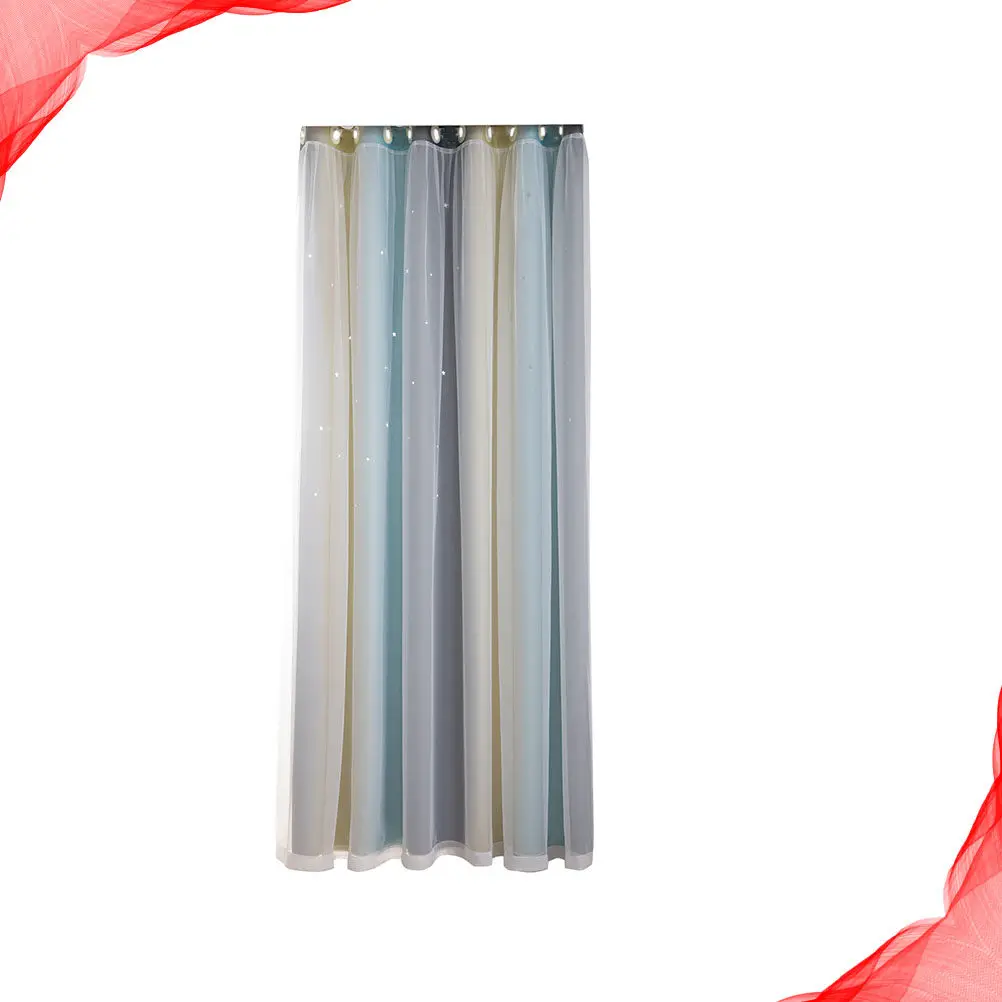 Double Layer Dacron Mesh Curtain with Shining Star Pattern Beige One-Sided Design for Bedroom Living Room Shading Heat