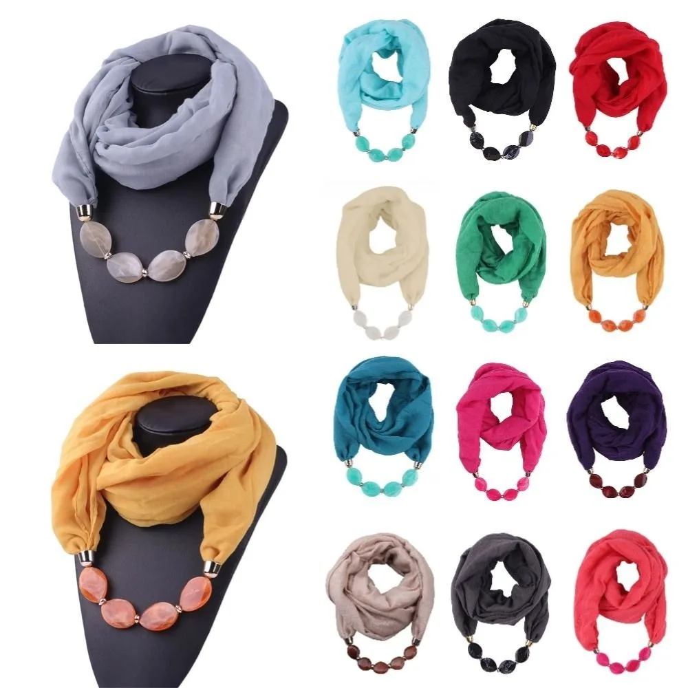 

1Pcs Ethnic Women Scarf Resin Pendant Beaded Necklace Scarf Cotton Linen Head Scarves Costume Bead Decoration Accessories