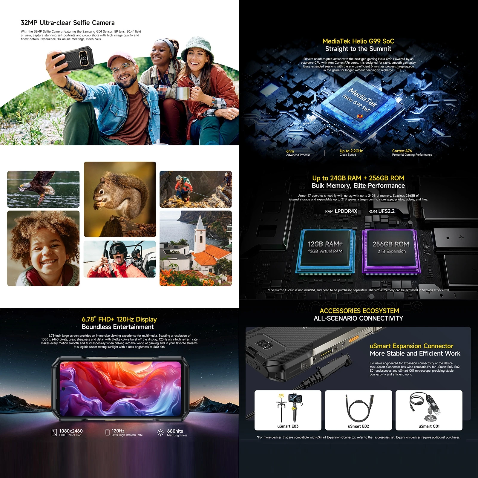 Ulefone Armor 27 Rugged Phone Night Vision 12GB+256GB 6.78'' Android 14 Helio G99 10600mAh NFC 4G Smartphone