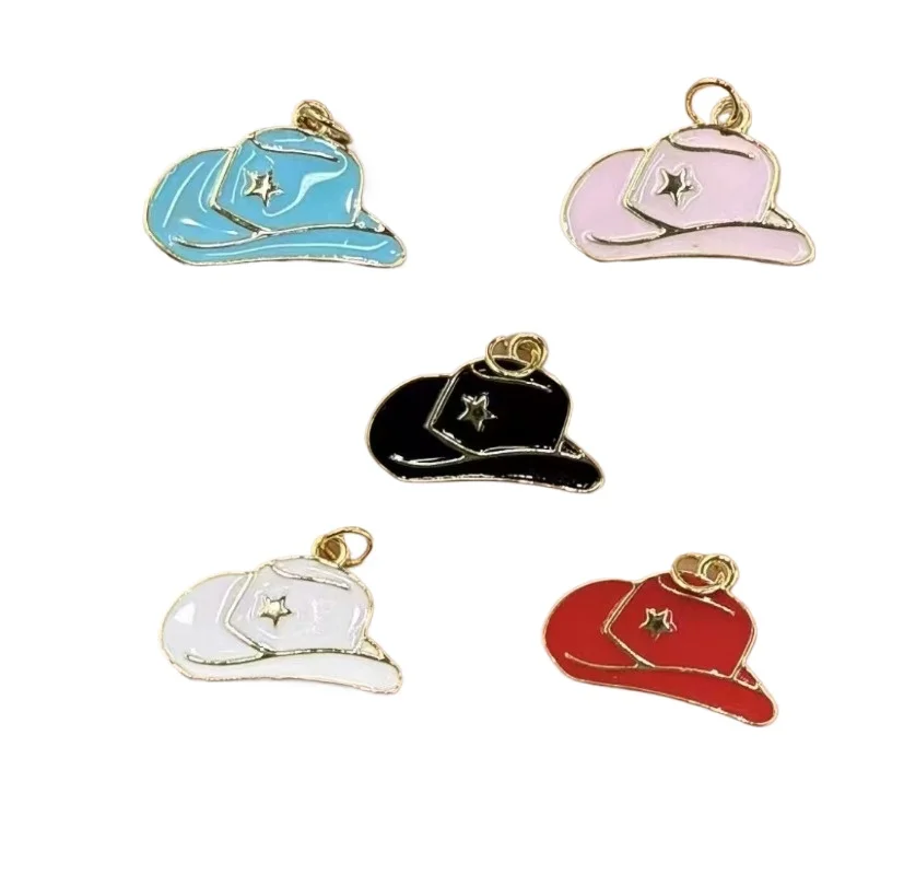 4 Pcs Colorful Enamel Cowboy Hat Boots Pendant for Diy Earring Necklace Charm Making Copper Plated Jewelry Accessories Wholesale
